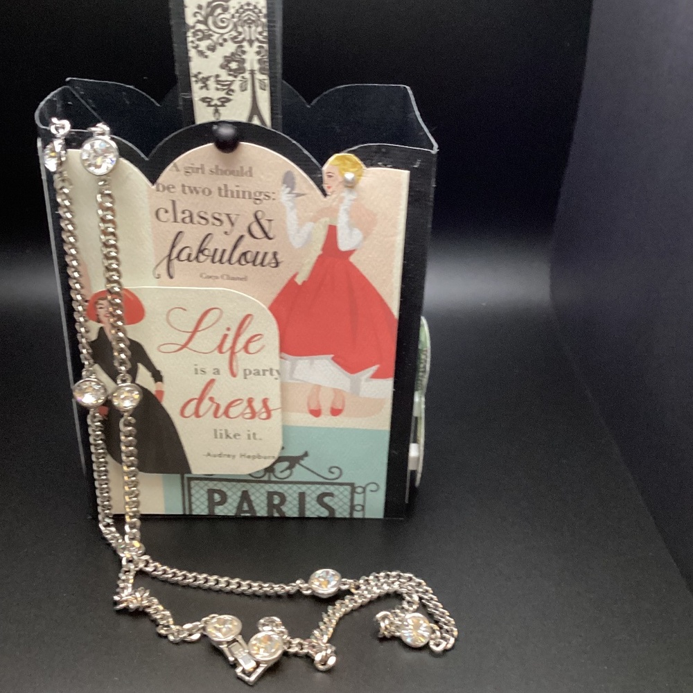 Givenchy silver tone chunky 40in long chain with round bezel set crystals